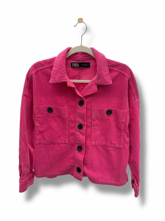 ZARA Jackets & Blazers - ZARA Hot Pink Cropped Corduroy Oversized Button Down Shacket